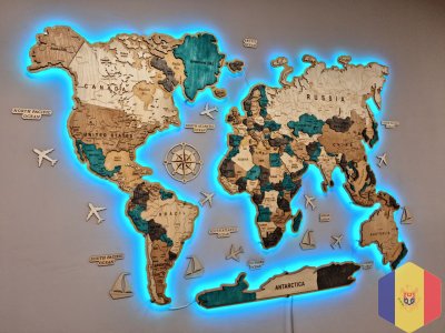 Объёмные карты мира из дерева